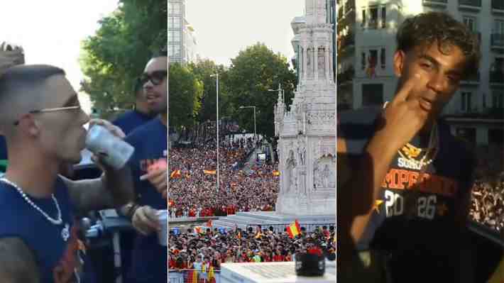 Con cerveza y una viral reacción de Yamal a llamativa pancarta ... Mira las imágenes de los festejos de España en Madrid tras ganar el Mundial