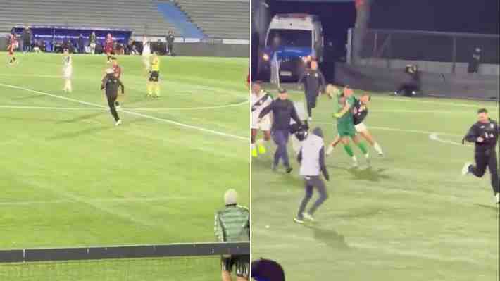 Escándalo total en Uruguay: Hinchas de Danubio se meten a la cancha en pleno partido y se desata pelea con jugadores... Repasa lo que pasó