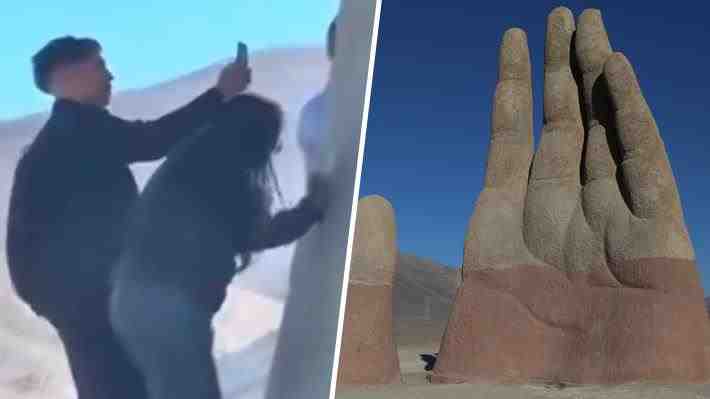 Video | Sorprenden a tres trabajadores vandalizando la "Mano del Desierto" en Antofagasta: Empresa los suspendió