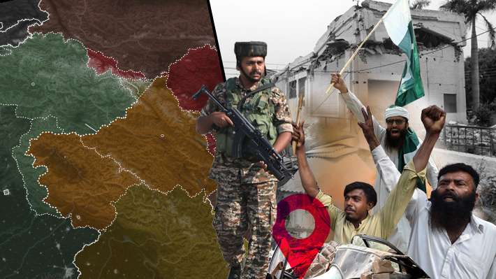 Mapa con las reivindicaciones sobre Cachemira que mantienen Pakistán, India y China