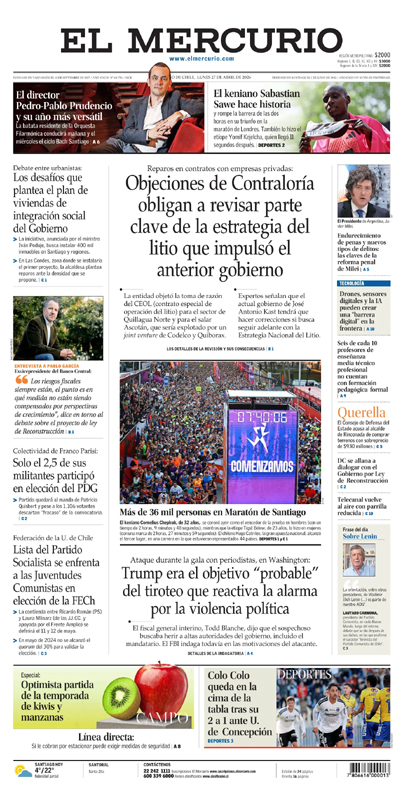 Portada de El Mercurio