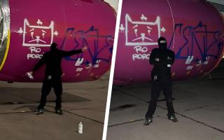 Hombre viola seguridad del aeropuerto de Santiago y vandaliza con grafiti un avión estacionado