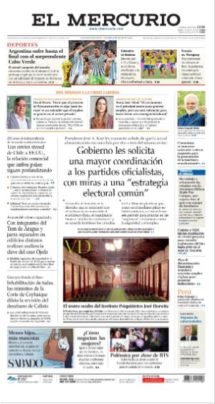 Portada de El Mercurio