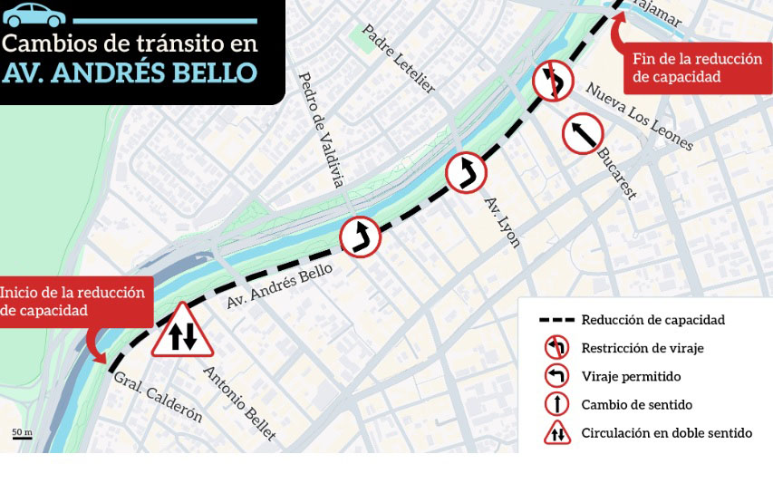 Por obras de cableado subterráneo: Informan cambios de tránsito en Andrés Bello que se extenderán por un año
