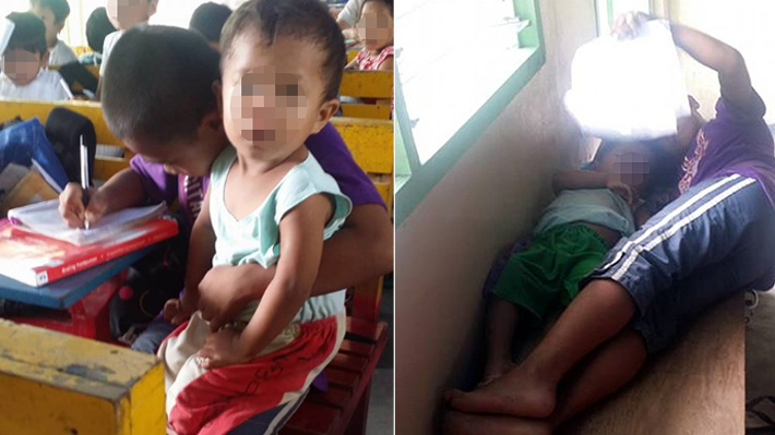 Niño filipino conmueve a las redes sociales: Va al colegio con su hermano menor porque nadie lo puede cuidar