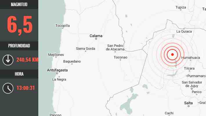 Dos sismos, de magnitudes 6,5 y 5,3, se registran en menos de una hora en la zona de Socaire en la Región de Antofagasta
