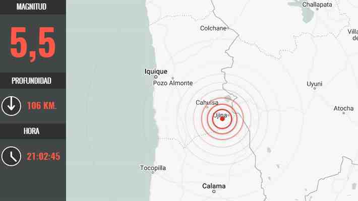 Sismo de magnitud 5,5 se registra en la región de Tarapacá: Epicentro fue cerca de Mina Collahuasi